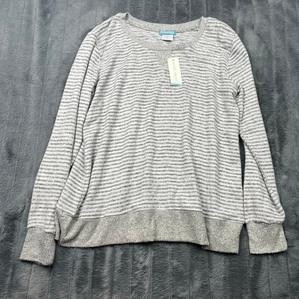 Wake & Wear by Ink+Ivy Heather Grey Striped Long Sleeve Top Medium II120222